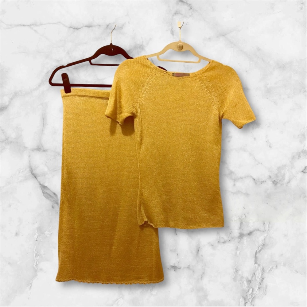 Fine Knit Gold Metallic Sweater Skirt Set